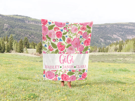 Personalized Field of Pink Flowers Blanket