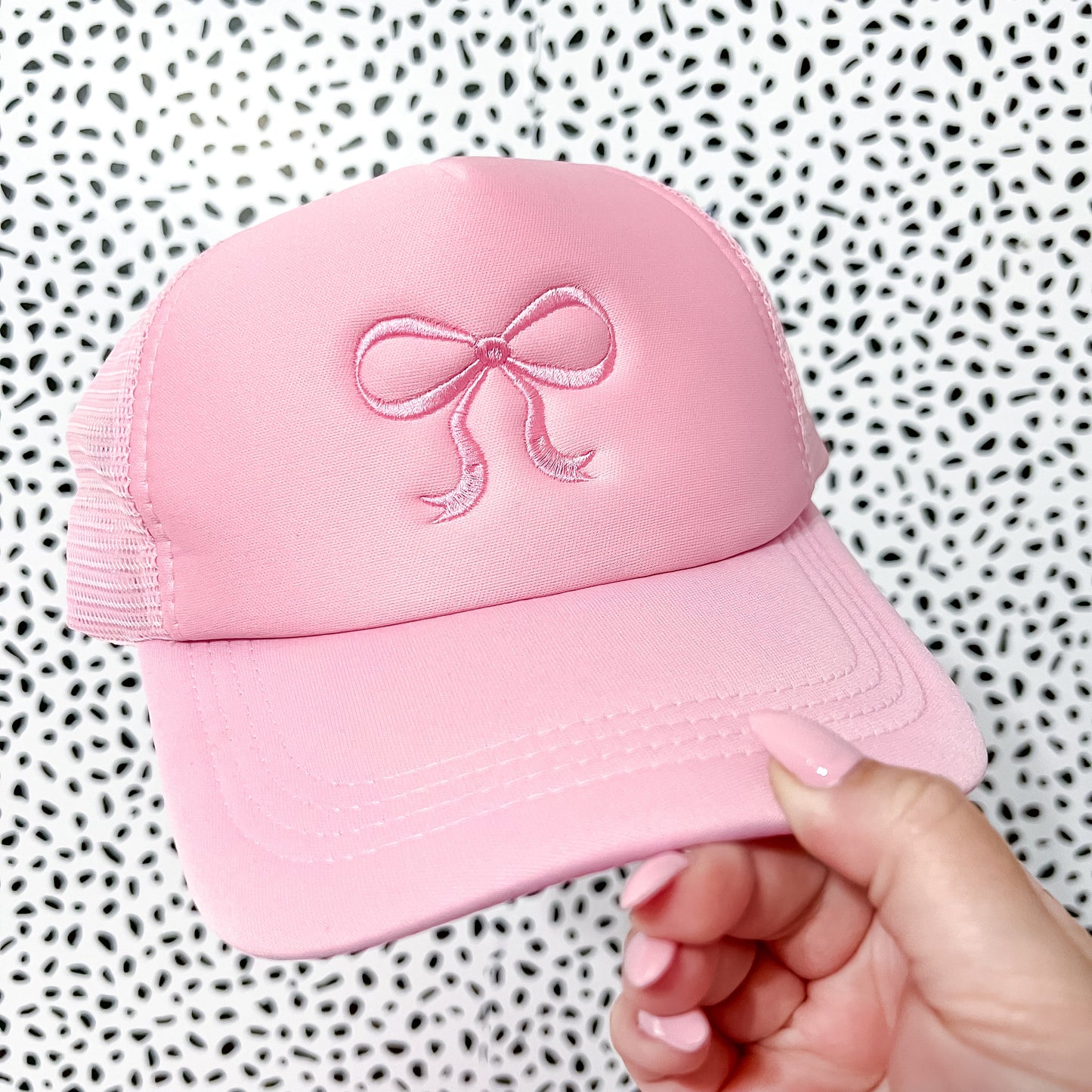 Coquette Bow Embroidered Pink Trucker Hat
