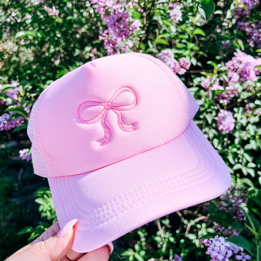 Coquette Bow Embroidered Pink Trucker Hat